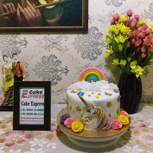 Unicorn Rainbow Theme Fondant Cake in Faridabad
