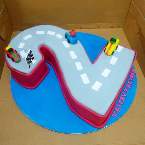 2 Number Car Race Fondant Cake Delivery in Faridabad