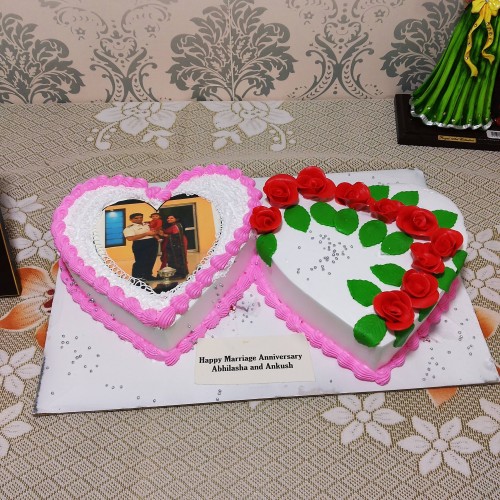 Double Heart Photo Cake Delivery in Faridabad
