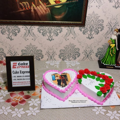 Double Heart Photo Cake Delivery in Faridabad