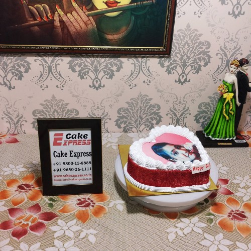 Red Velvet Heart Photo Cake Delivery in Faridabad
