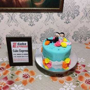 Lovely Couple Anniversary Fondant Cake