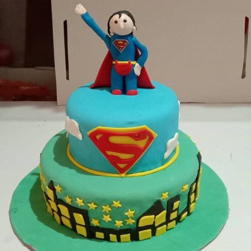 Superman and Batman 2 Tier Birthday Fondant Cake in Faridabad