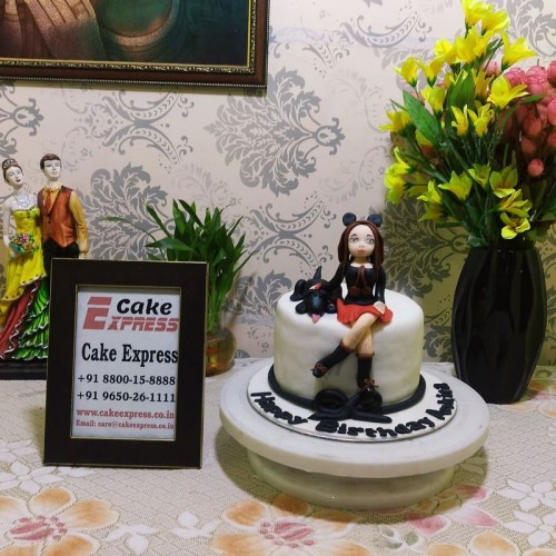Girl with Dog Theme Fondant Cake in Faridabad