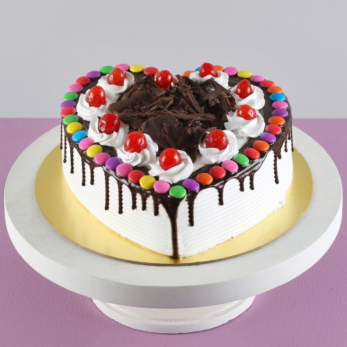 Black Forest Gems Decorated Heart Cake Delivery in Faridabad