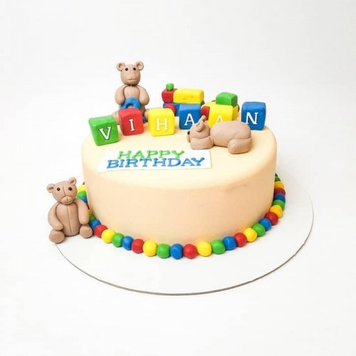 Bear and Blocks Theme Fondant Cake Delivery in Faridabad