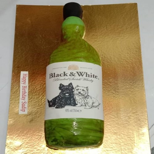 Black & White Whiskey Fondant Cake Delivery in Faridabad