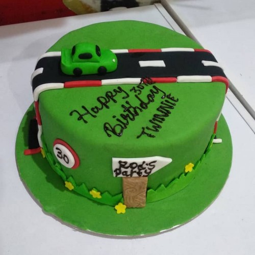 Car Race Track Green Fondant Cake Delivery in Faridabad