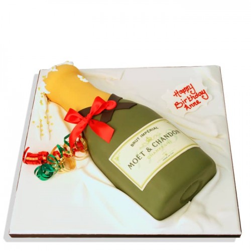 Champagne Bottle Shaped Fondant Cake Delivery in Faridabad