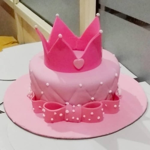 Pink Crown Theme Fondant Cake Delivery in Faridabad