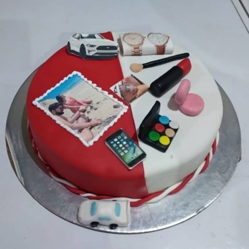 Red & White Theme Makeup Cake Delivery in Faridabad