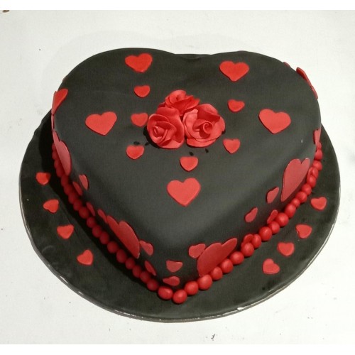 Black & Red Heart  Fondant Cake Delivery in Faridabad