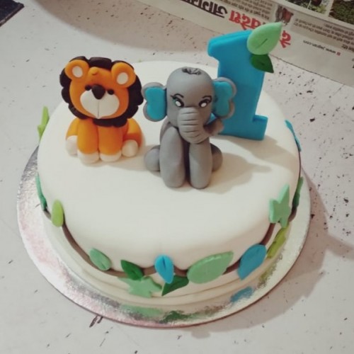 Lion & Elephant Theme Kids Cake Delivery in Faridabad