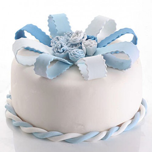 White & Blue Roses Fondant Cake Delivery in Faridabad
