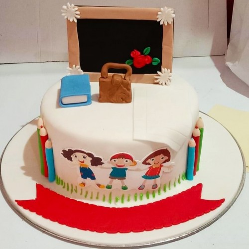 Kids School Theme Fondant Cake Delivery in Faridabad