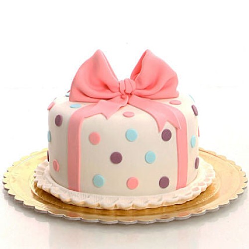 Pink Bow & Dots Fondant Cake Delivery in Faridabad