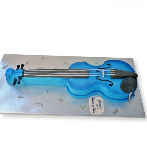 Blue Violin Shape Fondant Cake Delivery in Faridabad