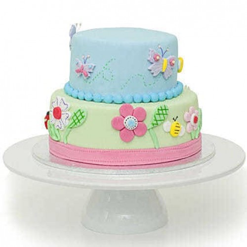 Two Tier Garden Theme Fondant Cake Delivery in Faridabad