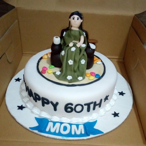 Mom 60th Birthday Fondant Cake Delivery in Faridabad