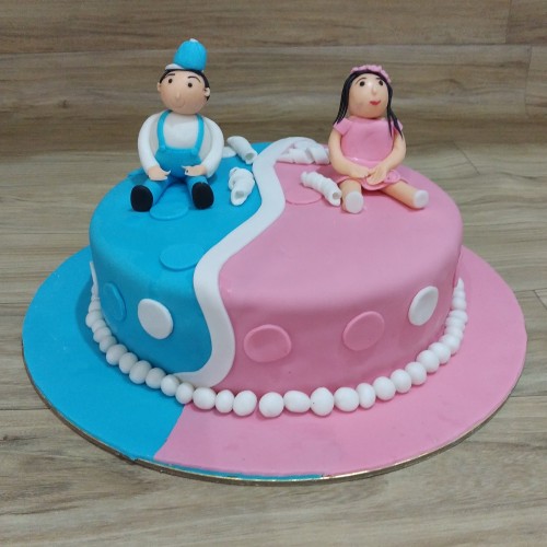 Cute Boy and Girl Theme Fondant Cake Delivery in Faridabad