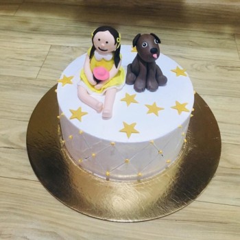 Girl With Dog Semi Fondant Cake Girl With Dog Semi Fondant Cake