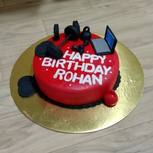 Gym Lover Red Fondant Cake Delivery in Faridabad