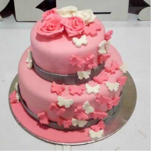 2 Tier Butterfly Theme Fondant Cake Delivery in Faridabad