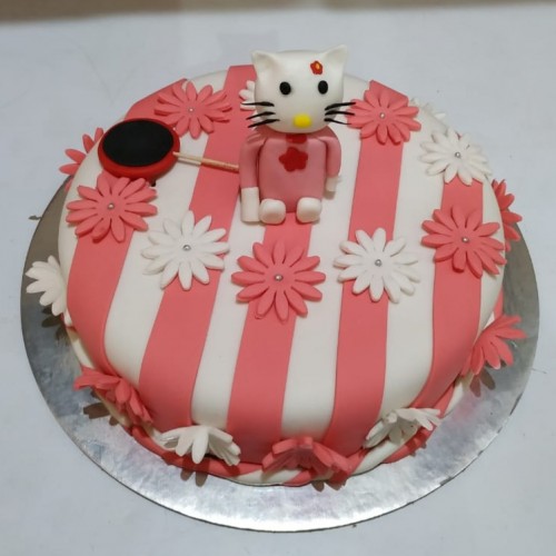 Hello Kitty Theme Fondant Cake Delivery in Faridabad