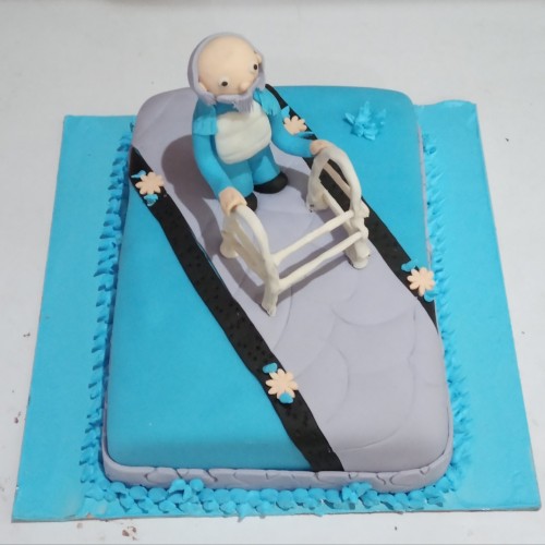 Old Man on Walker Birthday Cake Delivery in Faridabad