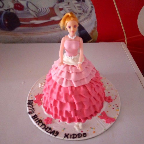 Pink Dress Barbie Fondant Cake Delivery in Faridabad
