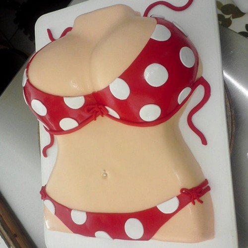 Red Polka Dot Color Bikini Fondant Cake Delivery in Faridabad