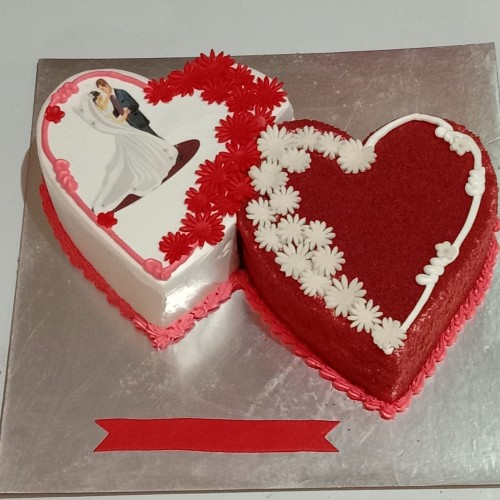 Red Velvet Double Heart Anniversary Cake Delivery in Faridabad