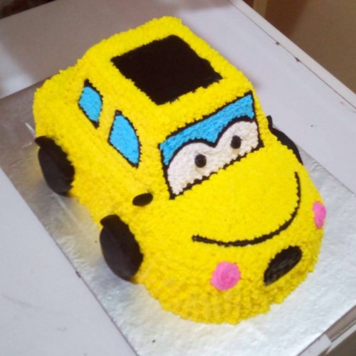Yellow Cartoon Car Cream Cake Delivery in Faridabad